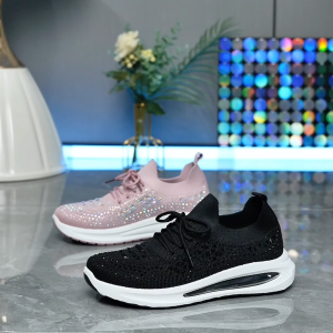 LURAD Sepatu Wanita Sepatu Sneakers Sepatu Cewek Sepatu Olahraga Sepatu Rajut Knit Flexibel Sepatu Tali Warna Netral SF301