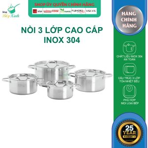 Bộ nồi inox 304 dập nguyên khối Fivestar Plus FPB4004 nắp inox size 16cm 18cm 20cm 24cm tặng 1 vá canh