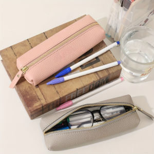Minimalist Retro PU Leather Storage Bag Versatile Cosmetic Purse Coin Pouch Simple Stationery Essential for Daily Study & Work