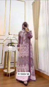 K-FASHION Baju Gamis Muslim Set Hijab Lebaran Terbaru Viral Outfit Wanita Kekinian Import Mewah Bahan Cringkle Kombinasi Ceruty Jatuh Kalela Melati Marmer