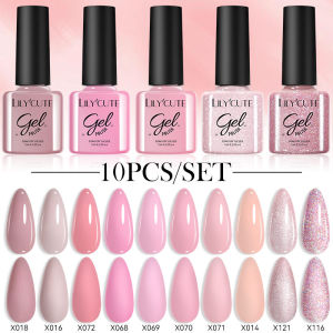 LILYCUTE 10PCS/Set 7ml Gel Nail Polish Rose Gold Glitter Series Gel Varnish Semi Permanent UV LED Nail Art Soak Off Manicure Set