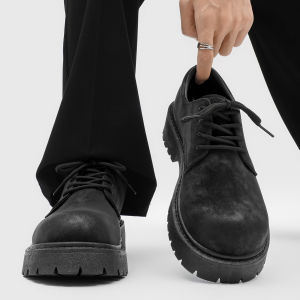 Mens Derby Shoes Thick Bottom Heightening Low Help Martin Boots Retro Workwear Shoes Spring Autumn Leather Shoes