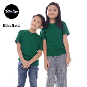 Kaos Polos Anak Oneck Lengan Pendek Bahan Katun Combed 30s Warna Hijau Botol