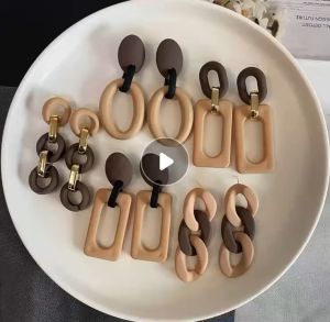 EMS fashion brown Series Earrings For Women Trendy Round Geometric Drop Statement Earrings Fashion good quality