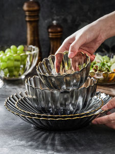 YOGEHOME | Modern Nordic Style Glass Plate with Gold Edge