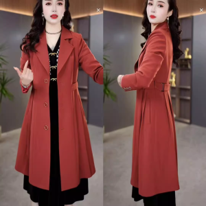 MAIMEI | High-End Womens Suit Collar Jacket Mid-Length Fashionable Coat Spring Autumn New Style Slimming Effect Mom-Friendly Waist-Cinching