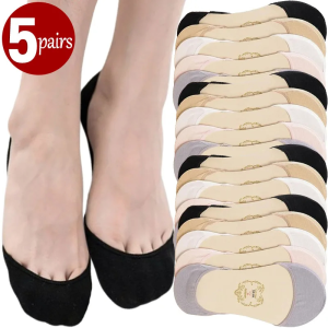 5 Pairs Women's Invisible Socks: Soft Cotton, High Heel & Non-Slip Options