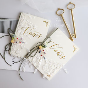 Elegant Wedding Vows Card Set Creative Trendy Handwritten Declaration Book with Pen for Bride Groom High End Forest System