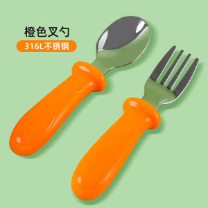 Baby Feeding Training Spoon Fork Set Stainless Steel 316 Child Self Feeding Utensils Infant Cutlery Set Portable Home Use