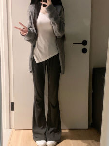 กางเกงขายาวทรงหลวมเอวสูง ทรงขาบานเล็ก สไตล์เกาหลี กางเกงขายาวลำลองสำหรับผู้หญิง ฤดูใบไม้ร่วง 2023