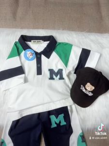 Đồ bộ bé trai cổ trụ tay phối MM cotton cá tính cho bé từ 13 đến 50kg