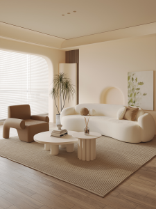 Creative Arc Sofa Cream Style Popular in Store Rest Area Wooden Crafted Medium Hardness Sponge Filled Universal Design Sofa