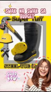 Super Tuff mens Steel-Toe High-cut safety non-slip rubber rainboots boots (Bakal inside) Yellow-Sole