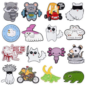 Cartoon Cute Animal Enamel Pins Cool Anime Cat Ghoose Duck Frog Mouse Brooches Lapel Badge Fashion Jewelry Gifts For Friends