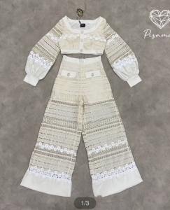 P014-036 PIMNADACLOSET - Lace Trim Crop-Pants Set