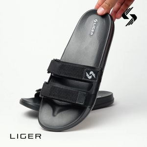 Liger Footwear - Sandal Pria Slop Sendal Slide Cowok Tali Double In Black