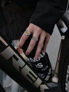 SAZ Fashionable Titanium Steel Ring Set Couple’s Coordinating Jewelry Piece with Gold Character Design for Street Style