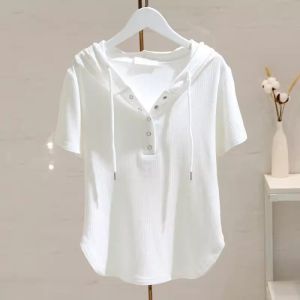 Hooded Plus Size White Short Sleeve T-Shirt