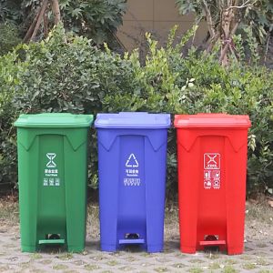 SK MIXES Large outdoor trash can with pedals 15L/30L/50L/80L/100L plastic rectangular trash can with lid commercial trash can with pedals
