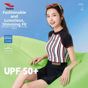 Hosa | Sundproof Thermal Spring Dressy Swimwear Deep Blue Short Sleeve 1 Piece