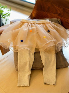 Spring Autumn 2022 Childrens Mesh Skirt Pants Female Baby Base Layer Trendy Two-Piece Look Casual Comfortable Sportswear