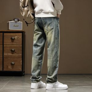 ROMON | Romon Mens Fleece Lined Jeans Thick Straight Leg Casual Winter Fashion Loose Fit Long Trousers Youth Wear Classic Washed