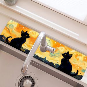 VIKAMA Starry Sky Black Cat Faucet Absorbent Pad Quick Drying Anti Slip Dripping Pad Oil Painting Drainage Pad Home Decoration