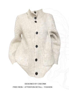 สไตล์ขี้เกียจสําหรับสุภาพสตรี เสื้อสเวตเตอร์ถัก เสื้อโค้ท Half High ปกเสื้อ แจ๊กเก็ต ฤดูใบไม้ผลิ ฤดูใบไม้ร่วง เกาหลี ดีไซน์ ขนสัตว์ แขนยาว คาร์ดิเกน