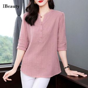 IBeauty Plus Size Cotton T-Shirt for Women New Style Elegant Plain Tops