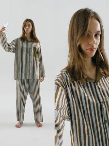 Woven Stripe Ladies Sleepwear Outwear Set
