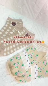QSKS119 Kaos Kaki Wanita Motif Love Bear Coklat Kaos Kaki Pendek Wanita Semata Kaki Random 5 Pcs