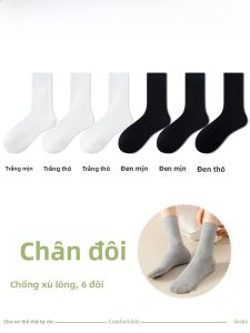 MiiOW | Tất thể thao cotton kháng khuẩn thấm mồ hôi màu trắng dài đến giữa bắp chân cho nữ Tất mùa xuân thu Tất cao đến đầu gối