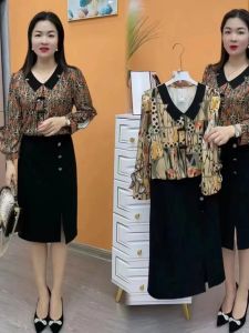 Fashionable Fake Two-Piece Dress Womens Autumn New Style Elegant Doll Collar Splice Belly Cover Slimming Midi Skirt