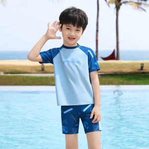 Childrens Swimming Suit Two-Piece 2025 New Swimwear Set Teenage Boys Mid-Term Swimwear Comfortable And Stylish