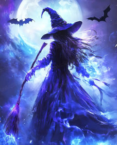 Kayou | Moonlit Witch Full Moon Mystery Witch Full Drill Diamond Painting Kit Fantasy Magical Mosaic Wall Art Home Decor Gift Craft