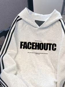 เสื้อสเวตเตอร์มีฮู้ดผ้าฝ้ายแท้แบบหลวมๆ สำหรับผู้ชาย ฤดูใบไม้ร่วง/ฤดูหนาว เสื้อคลุมกันหนาวแบบมีฮู้ด 3 แถบ สไตล์อเมริกันสตรีท