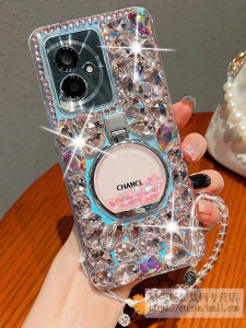 Honor 100 pro 2023 New Model Silicone Soft Phone Case Full Cover Lens Anti-Fall with Lanyard Transparent Creative Luxury Diamond Huawei Honor 100 Trendy Women