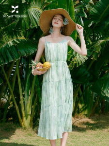 XIANGYING | Gradient Green A-Line Loose Beach Dress