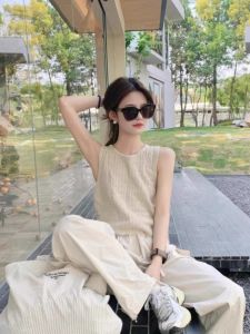 Hong Kong Style Ice Silk I-Shaped Sleeveless Camisole for Women Summer Outer Wear Short Fancy Waistcoat Top Thin