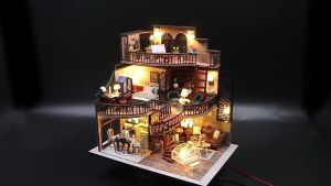 Mô hình đồ chơi DIY Nhà búp bê Biệt thự búp bê thủ công tự làm lấy bằng gỗ phong cách kiến trúc Âu cổ Pavilion Mộng Mơ