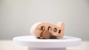 Wooden Marble Airplane Natural Beech Wood Make Sound Baby Toys Glass Beads Hearing Development Smooth Burr Free Wooden Rattle