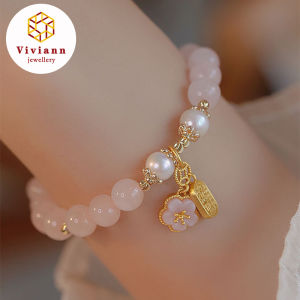 Viviann Original Pink Rose Powder crystal Quartz Bracelet Jewelry Beads Lovers woman Gift peach blossom Pink Beads Bracelets Bangles Yoga Lover Jewelry