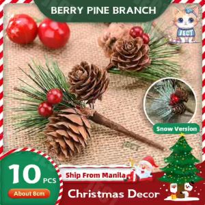 JECT 10PCS Snow Berry Pine Cone Crafts 8cm Branches Artificial Christmas Gift Packaging Xmas Tree and Wreath Decoration