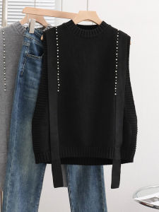 ทันสมัย ถัก เสื้อกั๊ก ลูกปัดหนัก ลำลอง หลวม ผู้หญิง แขนกุด เสื้อท่อนบน Crewneck ทุกคู่ที่สวมใส่สบาย ฤดูใบไม้ร่วง Essential