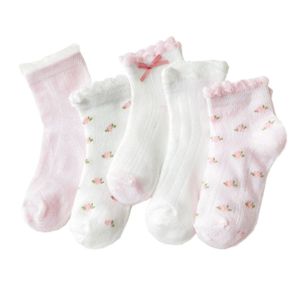 ฤดูใบไม้ผลิ ฤดูร้อน ปมผีเสื้อกลวง ผ้าฝ้าย ถุงเท้าสําหรับเด็กผู้หญิง อุ่น ถุงเท้าถึงกลางน่อง ถุงเท้า 4 คู่ เด็กทารก เด็กผู้หญิง อุ่น ผ้าฝ้าย ถุงเท้า