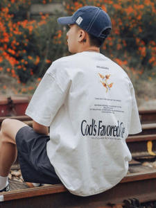 Heavy Weight Pure Cotton Summer New Arrival Japanese Style Simple Fashion Brand Printing Short Sleeve T-shirt Men Loose Ins Versatile Half-Length Sleeve Top