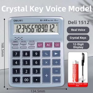 deli | Solar Dual Power Portable Multi-Function Large Screen Voice-enabled Calculator