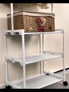 3 Layer Coat Rack Modern Bedroom Clothes Organizer Rack With Wheel Multifunction Cloth Hanger Floor Standing Shelf