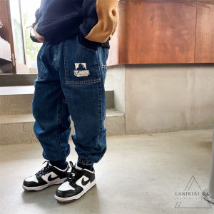ฤดูใบไม้ผลิ ฤดูใบไม้ร่วง LANIKIKI Kids หลากหลาย ลำลอง สไตล์ญี่ปุ่น ผ้าขนแกะ เรียงราย เดนิม กางเกงยีนส์ Potongan 3D ผ้าฝ้าย ยืดได้ สายรัดเอว