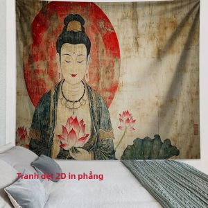 VIKAMA Vintage Tượng Phật Hoa Sen Thảm Treo Tường Thiền Thần Linh Tâm Linh Trang Trí Nhà Vải Polyester Không Dệt